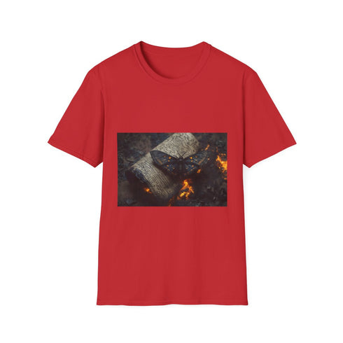 Lava Moth Resting on Burning Scroll — Graphic Cotton T-Shirt — 100% Ring-Spun Cotton Fabric & Print Detail