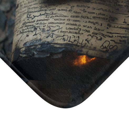 Lava Moth Resting on Burning Scroll — Memory Foam Bath Mat — Microfibre Texture Close-Up View