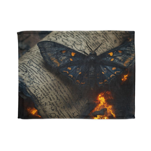Lava Moth Resting on Burning Scroll Plush Fleece Throw Blanket