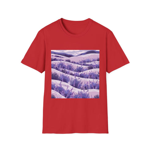 Provence Lavender Fields Seamless Pattern (Edition II) — Graphic Cotton T-Shirt — 100% Ring-Spun Cotton Fabric & Print Detail