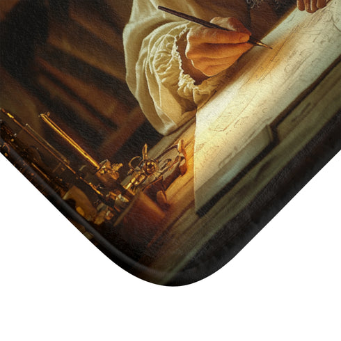 Leonardo Da Vinci in His Renaissance — Memory Foam Bath Mat — Microfibre Texture Close-Up View