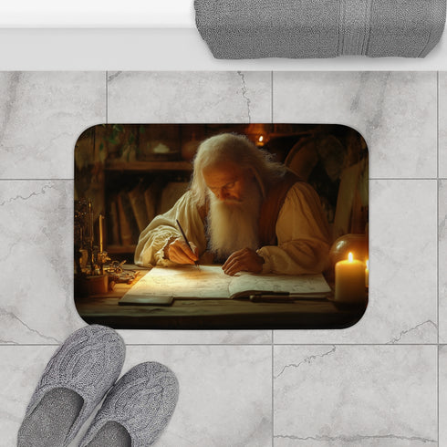 Leonardo Da Vinci in His Renaissance — Memory Foam Bath Mat — Modern Bathroom Floor Lifestyle View