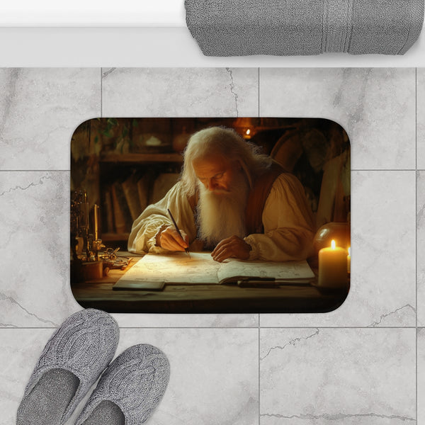 Leonardo Da Vinci in His Renaissance — Memory Foam Bath Mat — Modern Bathroom Floor Lifestyle View