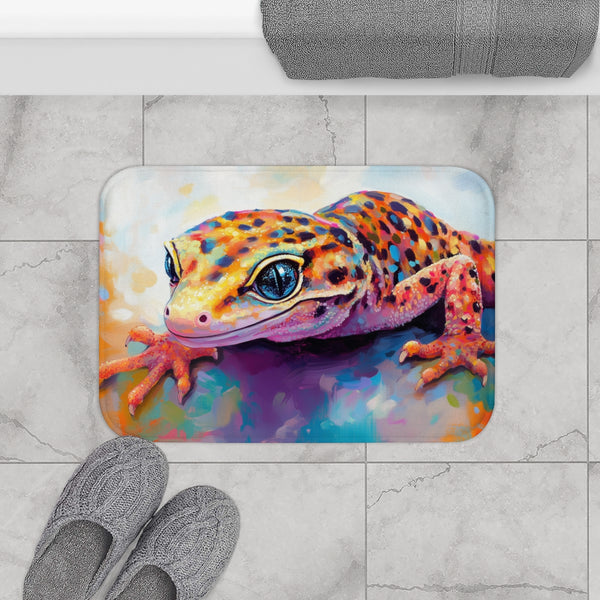 Cute Spotted Leopard Gecko Watercolor (Edition II) — 61×43 Memory Foam Bath Mat — Modern Bathroom Floor Lifestyle View