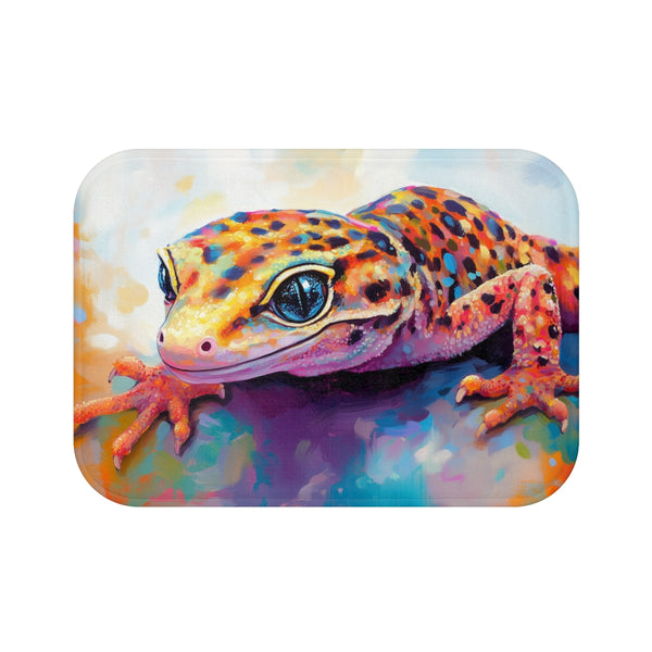 Cute Spotted Leopard Gecko Watercolor (Edition II) — 61×43 Memory Foam Bath Mat — Top-Down Velvet Microfibre Artwork View