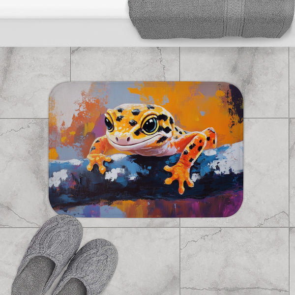 Cute Spotted Leopard Gecko Watercolor (Edition IV) — 61×43 Memory Foam Bath Mat — Modern Bathroom Floor Lifestyle View