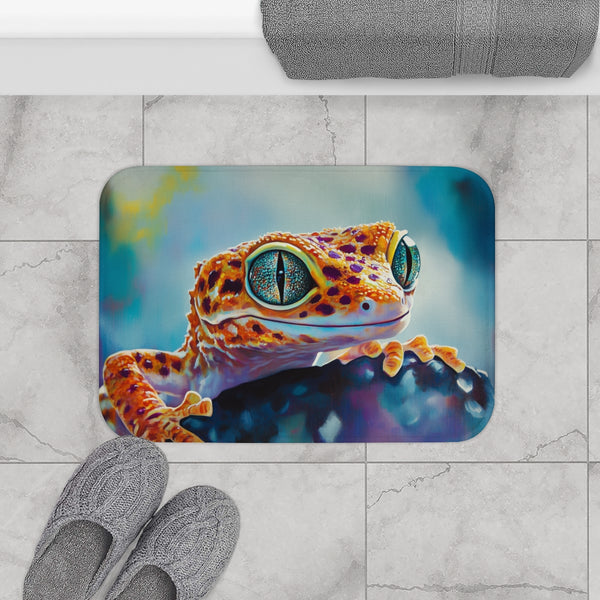 Cute Spotted Leopard Gecko Watercolor (Edition IX) — 61×43 Memory Foam Bath Mat — Modern Bathroom Floor Lifestyle View