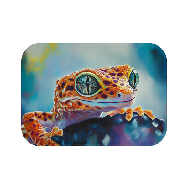 Cute Spotted Leopard Gecko Watercolor (Edition IX) — 61×43 Memory Foam Bath Mat — Top-Down Velvet Microfibre Artwork View