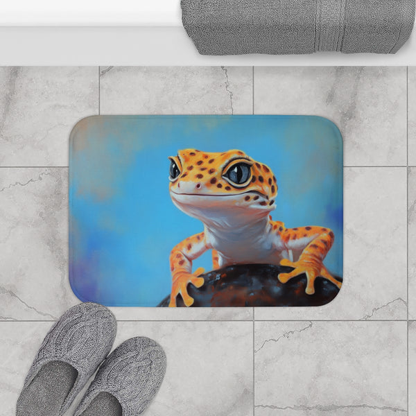 Cute Spotted Leopard Gecko Watercolor (Edition V) — 61×43 Memory Foam Bath Mat — Modern Bathroom Floor Lifestyle View