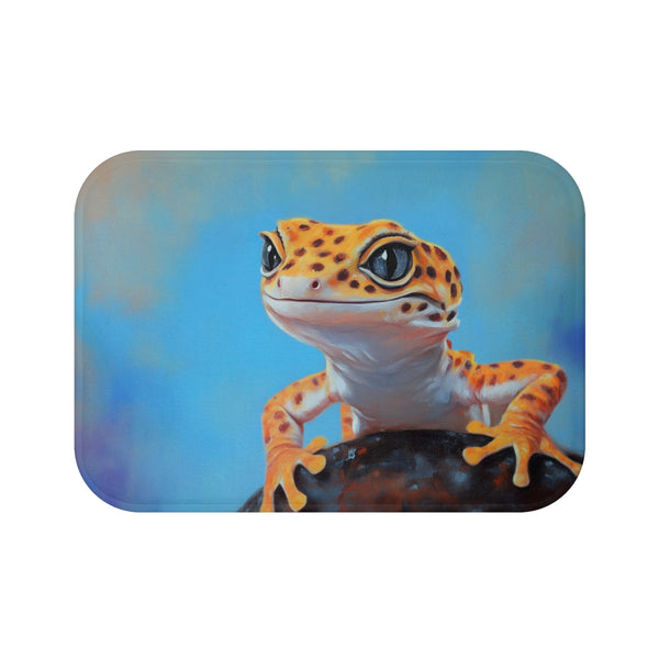 Cute Spotted Leopard Gecko Watercolor (Edition V) — 61×43 Memory Foam Bath Mat — Top-Down Velvet Microfibre Artwork View