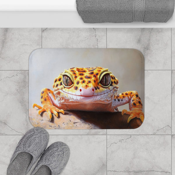 Cute Spotted Leopard Gecko Watercolor (Edition VI) — 61×43 Memory Foam Bath Mat — Modern Bathroom Floor Lifestyle View
