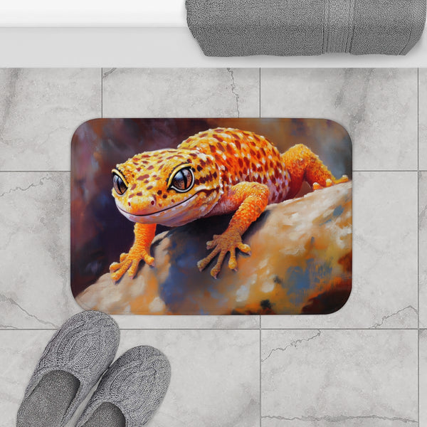 Cute Spotted Leopard Gecko Watercolor (Edition VII) — 61×43 Memory Foam Bath Mat — Modern Bathroom Floor Lifestyle View