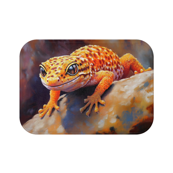 Cute Spotted Leopard Gecko Watercolor (Edition VII) — 61×43 Memory Foam Bath Mat — Top-Down Velvet Microfibre Artwork View