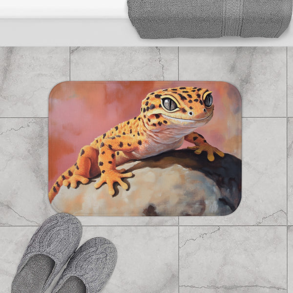 Cute Spotted Leopard Gecko Watercolor (Edition X) — 61×43 Memory Foam Bath Mat — Modern Bathroom Floor Lifestyle View