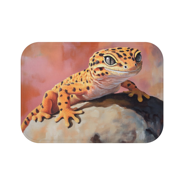 Cute Spotted Leopard Gecko Watercolor (Edition X) — 61×43 Memory Foam Bath Mat — Top-Down Velvet Microfibre Artwork View