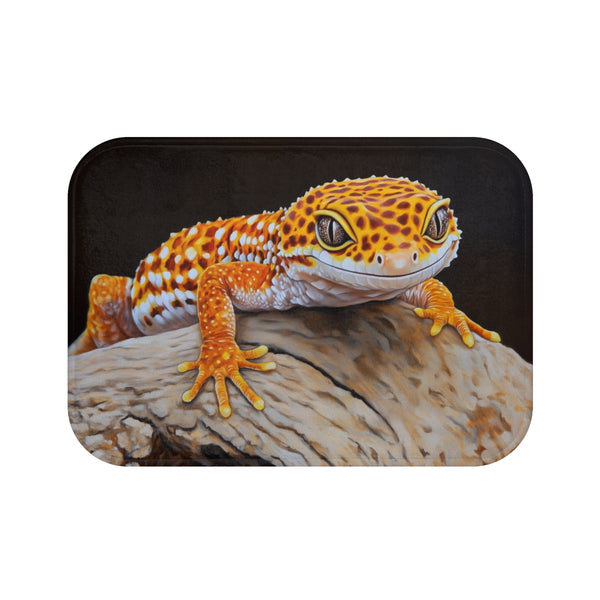 Cute Spotted Leopard Gecko Watercolor (Edition XI) — 61×43 Memory Foam Bath Mat — Top-Down Velvet Microfibre Artwork View