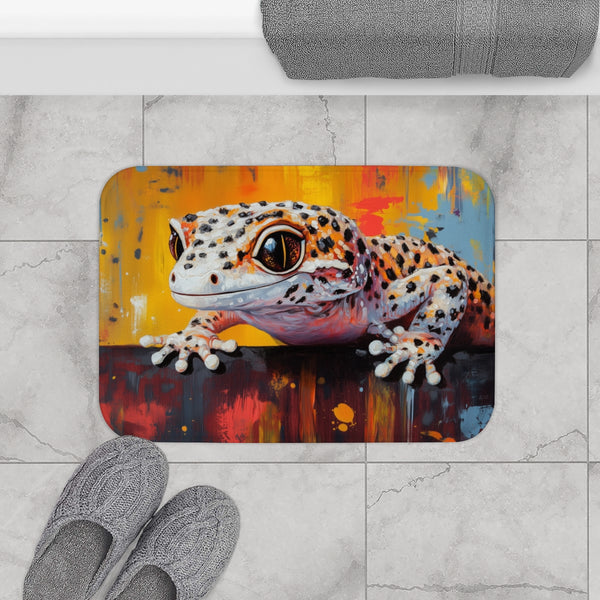Cute Spotted Leopard Gecko Watercolor (Edition XII) — 61×43 Memory Foam Bath Mat — Modern Bathroom Floor Lifestyle View