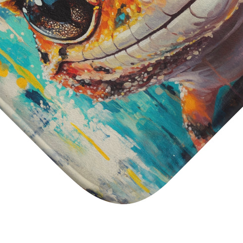 Cute Spotted Leopard Gecko Watercolor — 61×43 Memory Foam Bath Mat — Cushioned Memory Foam & Microfibre Close-Up