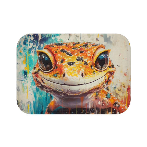 Cute Spotted Leopard Gecko Watercolor — 61×43 Memory Foam Bath Mat — Top-Down Velvet Microfibre Artwork View