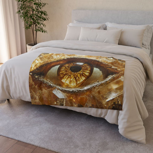 Levitating Crystals Forming an Eye — Plush Fleece Throw Blanket — Drape over Sofa & Bed Lifestyle View