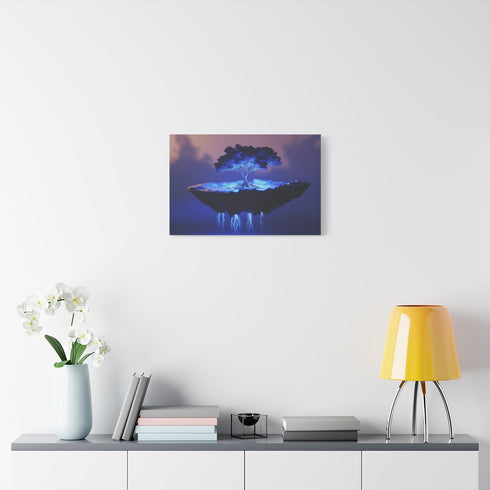 Levitating Tree with Glowing Roots (Edition II) — 24×16 Canvas Wall Art — Living Room Wall Lifestyle View