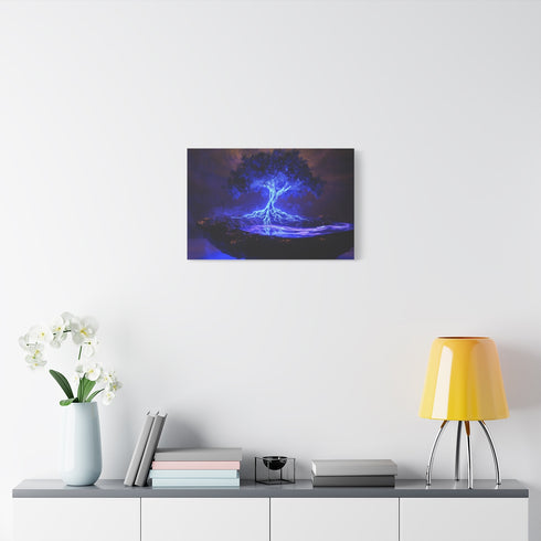Levitating Tree with Glowing Roots (Edition III) — 24×16 Canvas Wall Art — Living Room Wall Lifestyle View