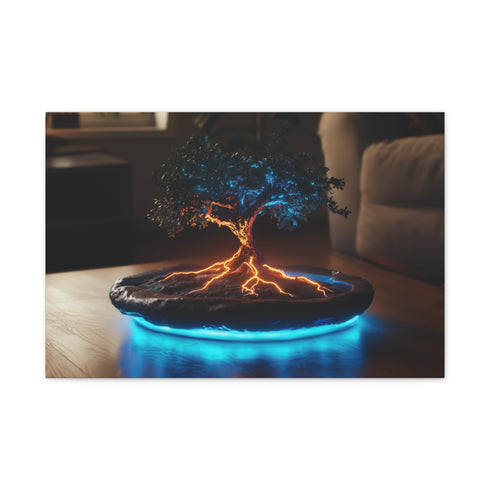 Levitating Tree with Glowing Roots (Edition IV) — 24×16 Canvas Wall Art — Front Gallery-Wrapped Canvas View
