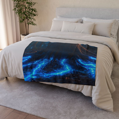 Levitating Tree with Glowing Roots — 50×60 Plush Throw Blanket — Draped Over Sofa & Bed Lifestyle View