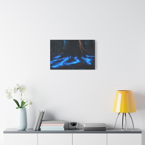 Levitating Tree with Glowing Roots — Stretched Canvas Wall Art — Living Room Wall Lifestyle View