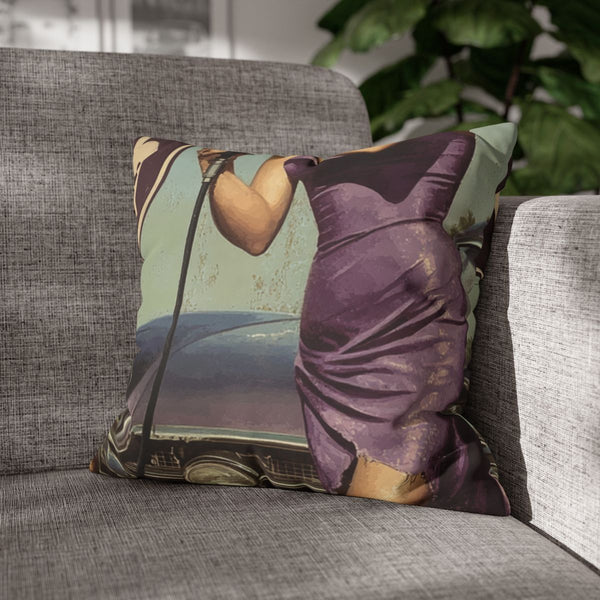 Lhz415 a Vintage Style Poster Featuring a Blonde Woman — 40×40 Cushion Cover — Sofa & Armchair Living Room Lifestyle View