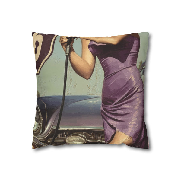 Lhz415 a Vintage Style Poster Featuring a Blonde Woman in a Pur — 40×40 Cushion Cover — Front 40×40 cm Square Cushion View