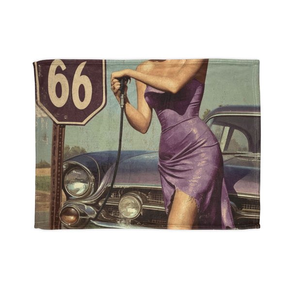 Lhz415 a Vintage Style Poster Featuring a Blonde Woman — 50×60 Plush Throw Blanket — Full Spread Plush Fleece Artwork View