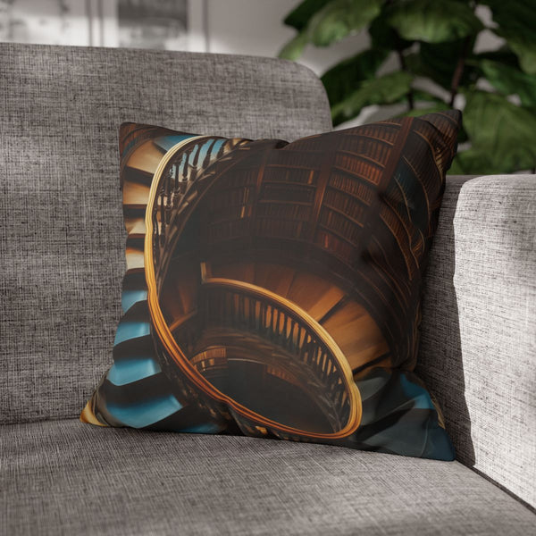 Library with Infinite Spiral Staircase (Edition II) — Double-Sided Cushion Cover — Sofa & Armchair Living Room Lifestyle View