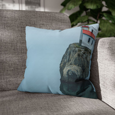 Lighthouse on Floating Rock — 40×40 Cushion Cover — Sofa & Living Room Lifestyle View
