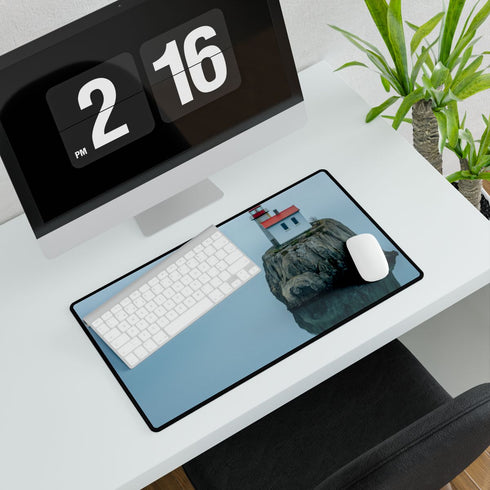 Lighthouse on Floating Rock — XL Gaming Desk Mat — Gaming & Workspace Desk Setup View