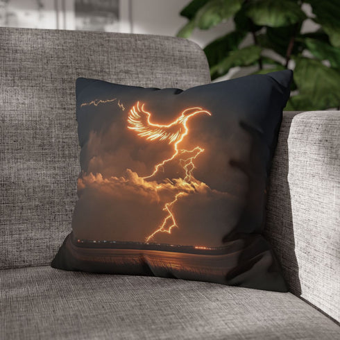 Lightning Bolt Forming Phoenix — Double-Sided Cushion Cover — Sofa & Armchair Living Room Lifestyle View