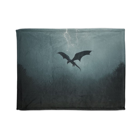 Lightning Dragon Flying Through Storm — 50×60 Plush Throw Blanket — Full Flat Artwork View