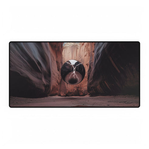 Lightning Orb Suspended in Canyon — XL & XXL Desk Mat — Full Top-Down Artwork View