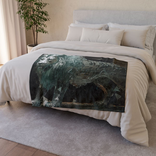 Lion Made of Shattered Glass — Plush Fleece Throw Blanket — Drape over Sofa & Bed Lifestyle View