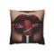 Lips with Tartan Pattern Applied — Faux Suede Cushion Cover — Front 40×40 cm Square Cushion View