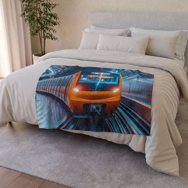 Liumenglin82637120 a Speeding Train — 50×60 Plush Throw Blanket — Draped Over Sofa & Bed Lifestyle View