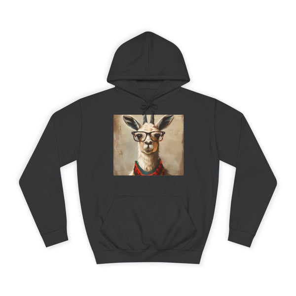 Llama Hipster Animal with Glasses — Heavyweight Graphic Hoodie — Front Heavyweight Fleece Hoodie View