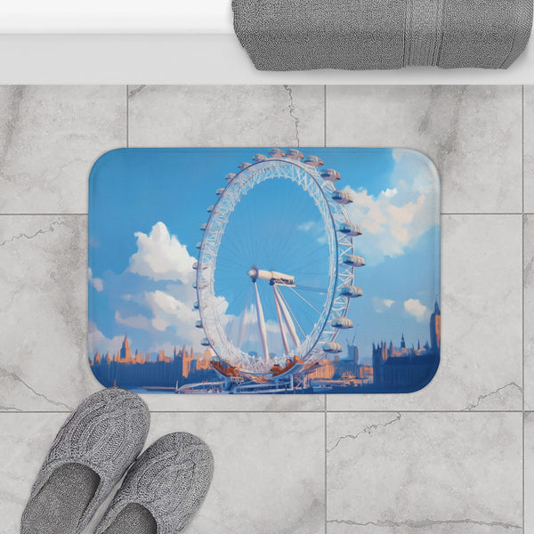 London Eye London Painting — Memory Foam Bath Mat — Modern Bathroom Floor Lifestyle View