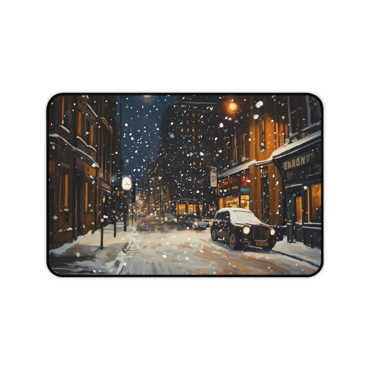 "London Snow Night Desk Mat: Elegance"