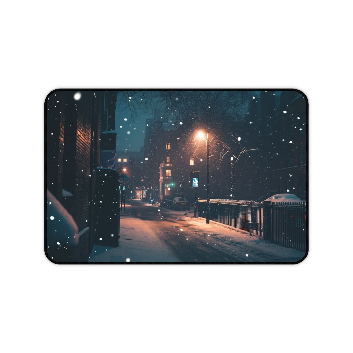 "London Snow Night Desk Mat - Illuminate Your Workspace"