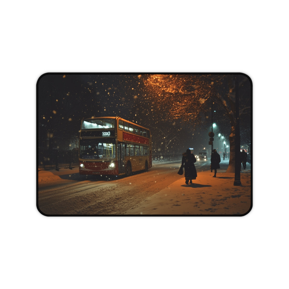 "London Snow Night Desk Mat" 

Transport yourself to a wintry London night with our beautifully designed desk mat. Perfect for adding a touch of enchantment to your workspace.