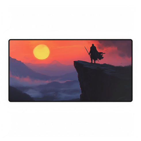 Lone Knight on Cliff at Dawn — XXL Gaming Desk Mat — Full Top-Down Artwork View