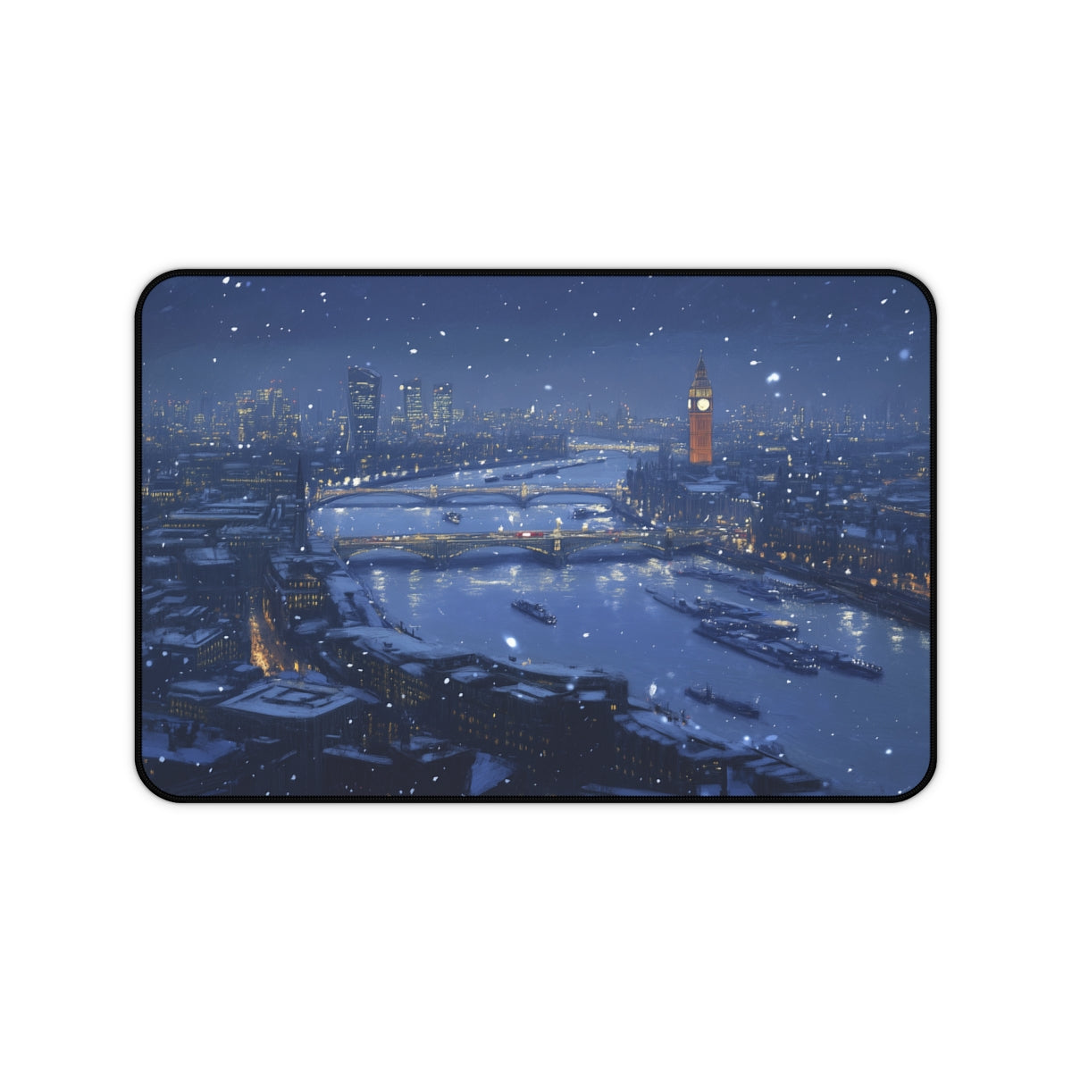 "Luminous London Snow Night Desk Mat"