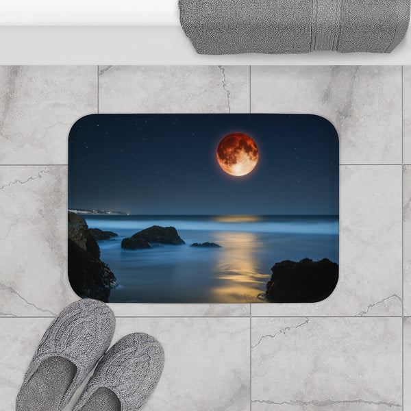 Lunar Eclipse Seen from Alien Beach (Edition II) — Memory Foam Bath Mat — Modern Bathroom Floor Lifestyle View