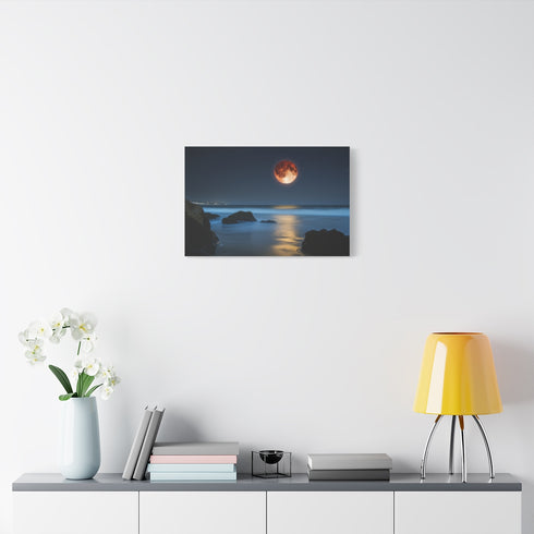 Lunar Eclipse Seen from Alien Beach (Edition II) — 24×16 Canvas Wall Art — Living Room Wall Lifestyle View